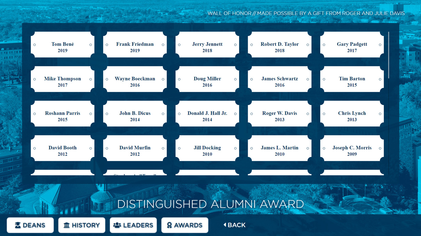 A Wall of Honor award page, made to look like a plaque with metal plates